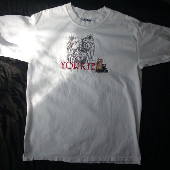 Vintage 90s Yorkie Yorkshire Terrier Embroidered T-Shirt - Picture 2 of 7